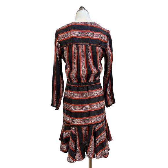 Veronica Beard Ivy Flounce Silk Mini Dress Printed Striped Long Sleeve Black Red - Picture 10 of 11